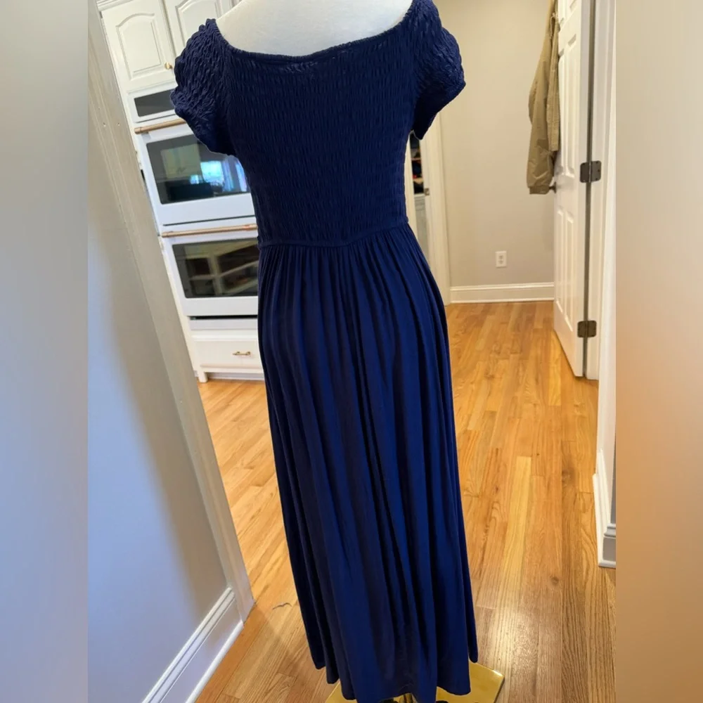 Cotton Emporium Navy Smocked off Shoulder Maxi Dress - Picture 5 of 11